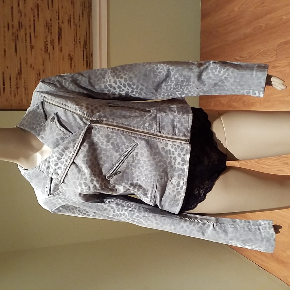 London Jeans Animal Print Double Breasted Jean Jacket Size 12